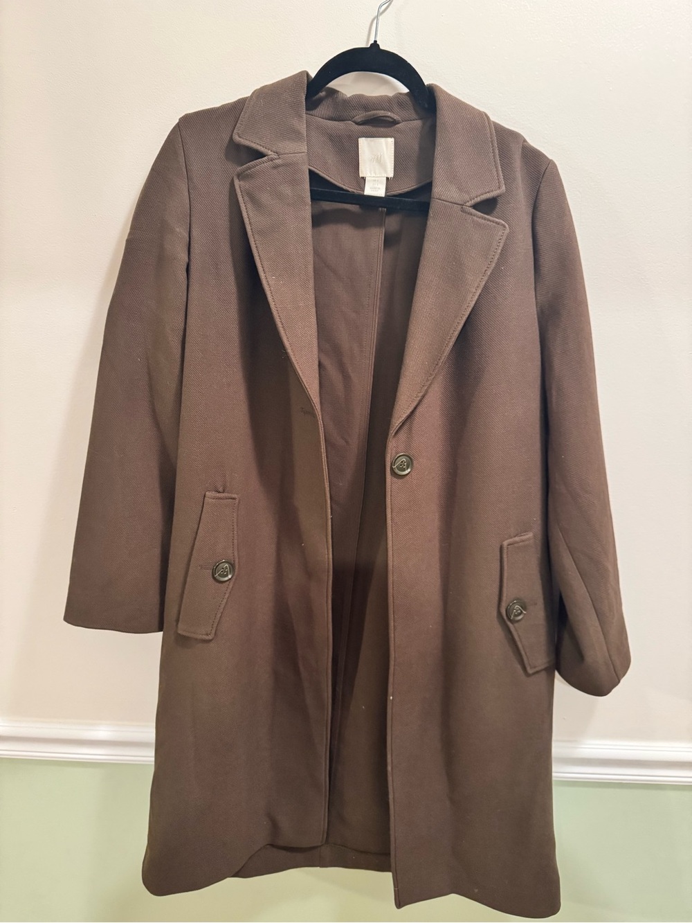 H&M Dark Olive Green Long Single-Breasted Trench Coat